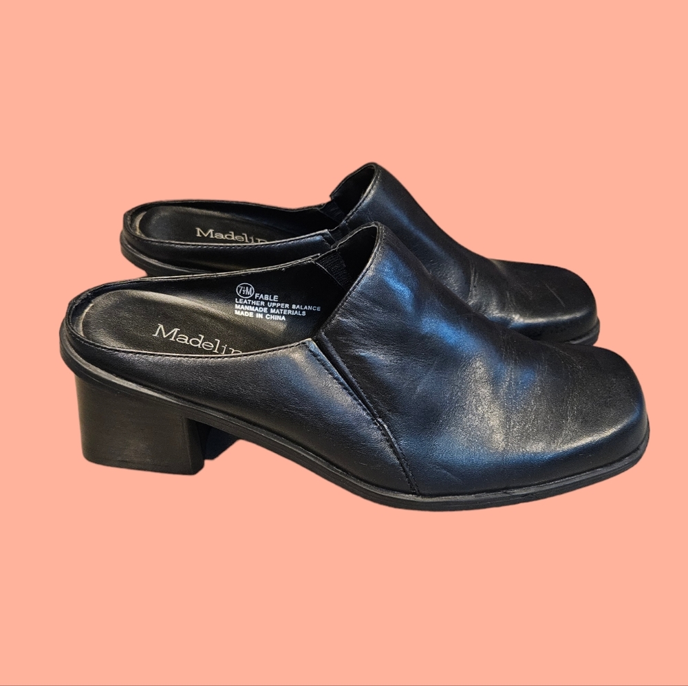 Madeline‎ Stuart Black Leather Mules. Size 7.5